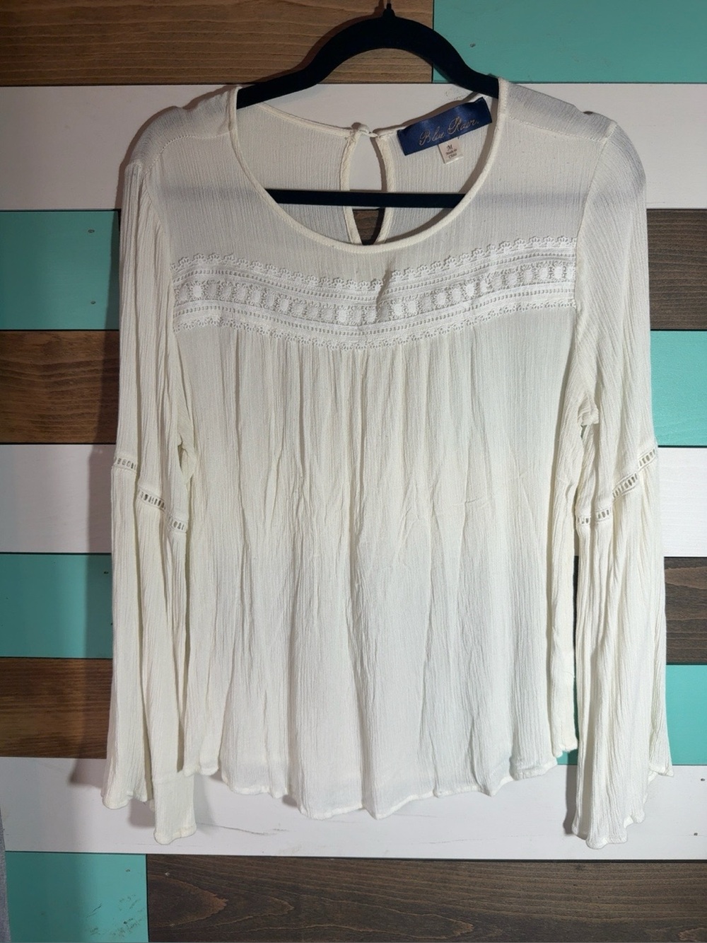 Blue Rain Ivory Lace Yoke Long Sleeve Blouse